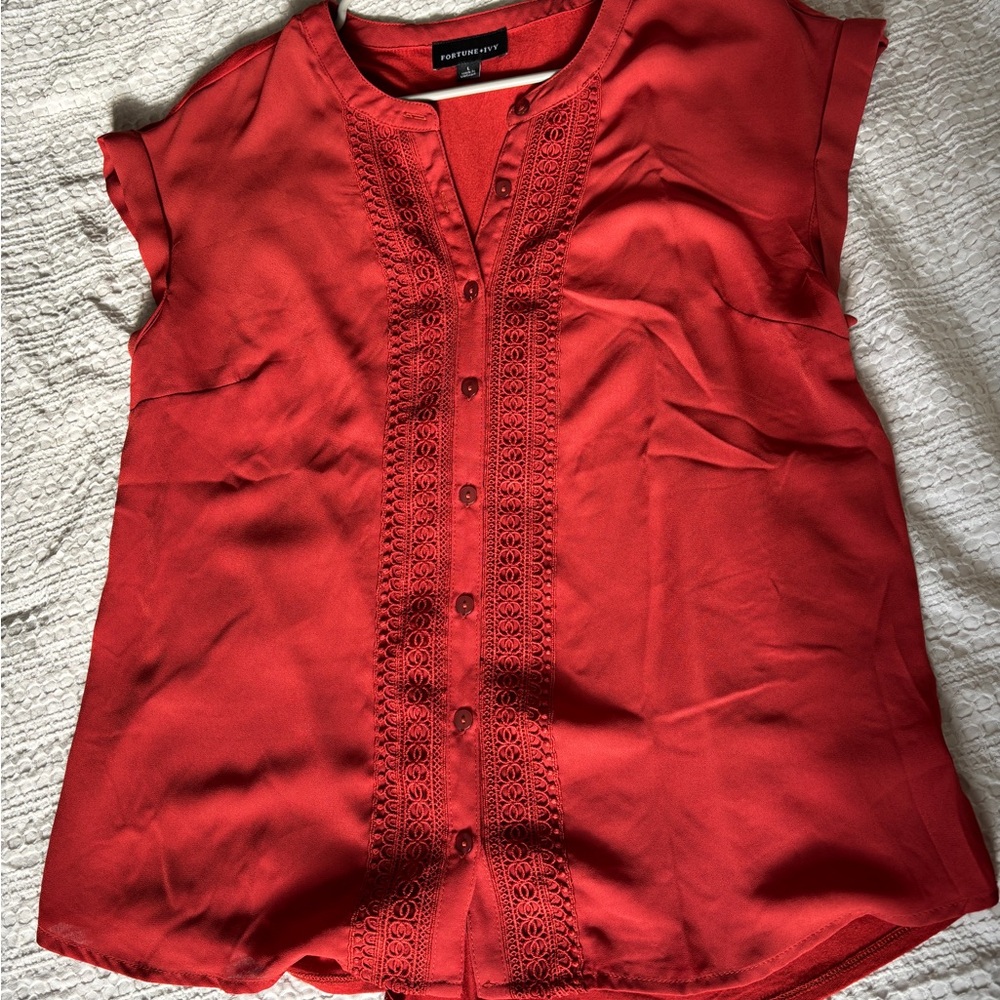 Elegant Red Button-Front Blouse
